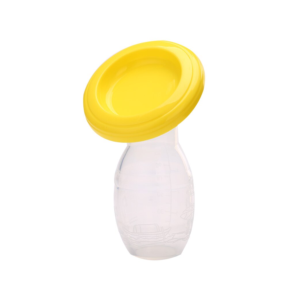 Manual Baby Breast Pump Silicone Milk Collector with Lid Breastfeeding Tool Easy To Use Food-Grade Silicone Safe Breast Pump: YELLOW