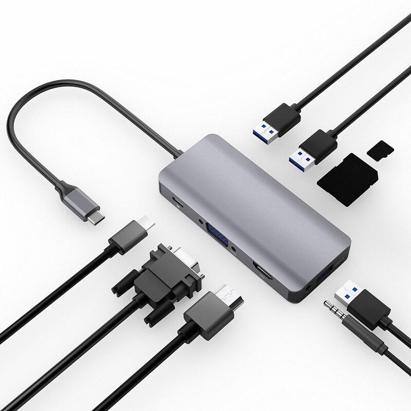 Docking Station Met Type C Plug Hdmi Vga USB3.0 O Power Levering Hub Voor Laptop Pro Hp Dell Oppervlak Lenovo samsung