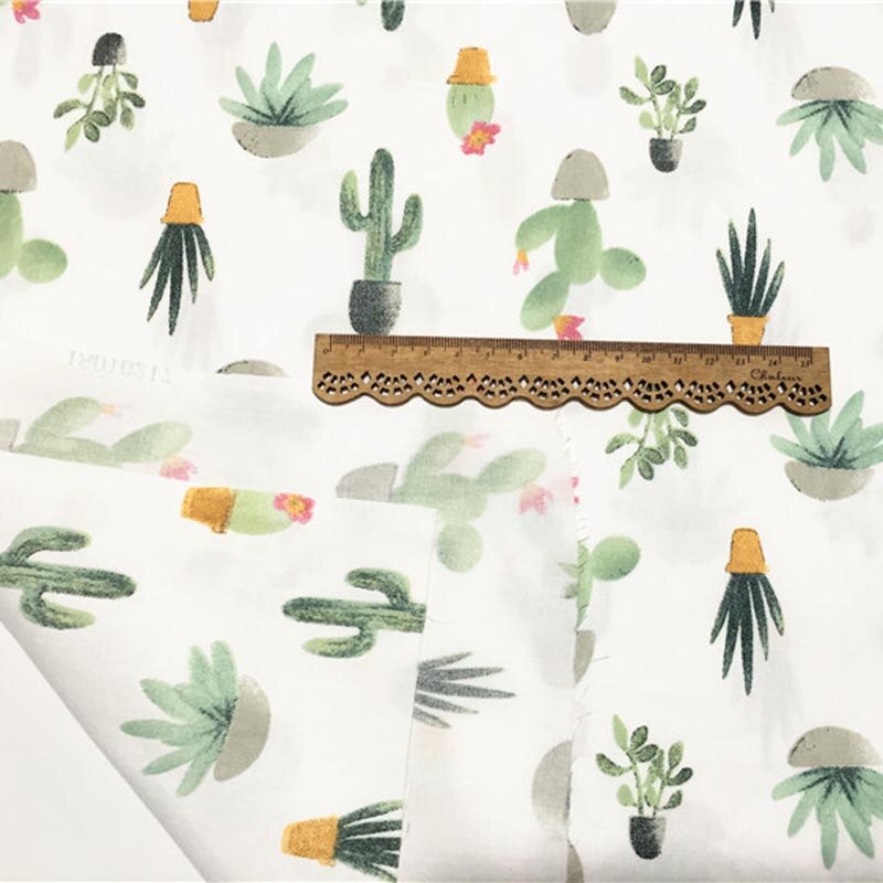 Tela de algodón DIY de 160CM x 50CM con estampado de Cactus verde, ropa de cama para niños, acolchado, decoración