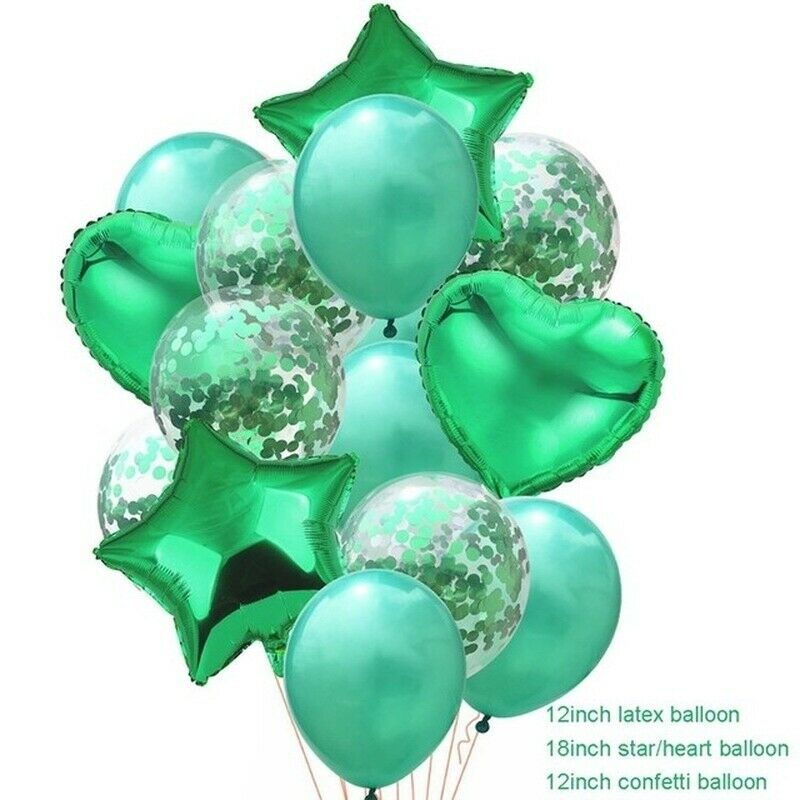 14 stk / lot 18 tommer hjerte stjerne folie ballon 12 tommer konfetti latex balloner fødselsdag bryllupsfest dekoration balon børn: Grøn