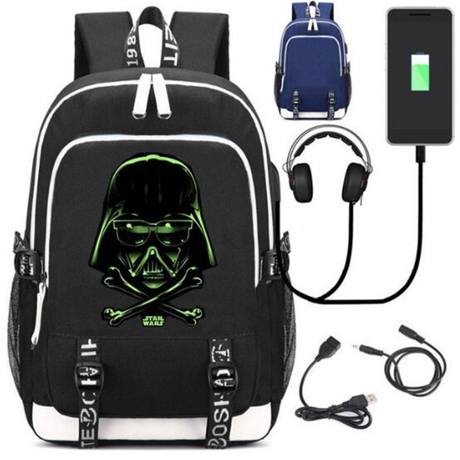 Star War Rucksack Backpack Fans Bag W/ USB Port / Lock Headphone Travel Laptop Student School Bags: Style 6 / Blue Bag