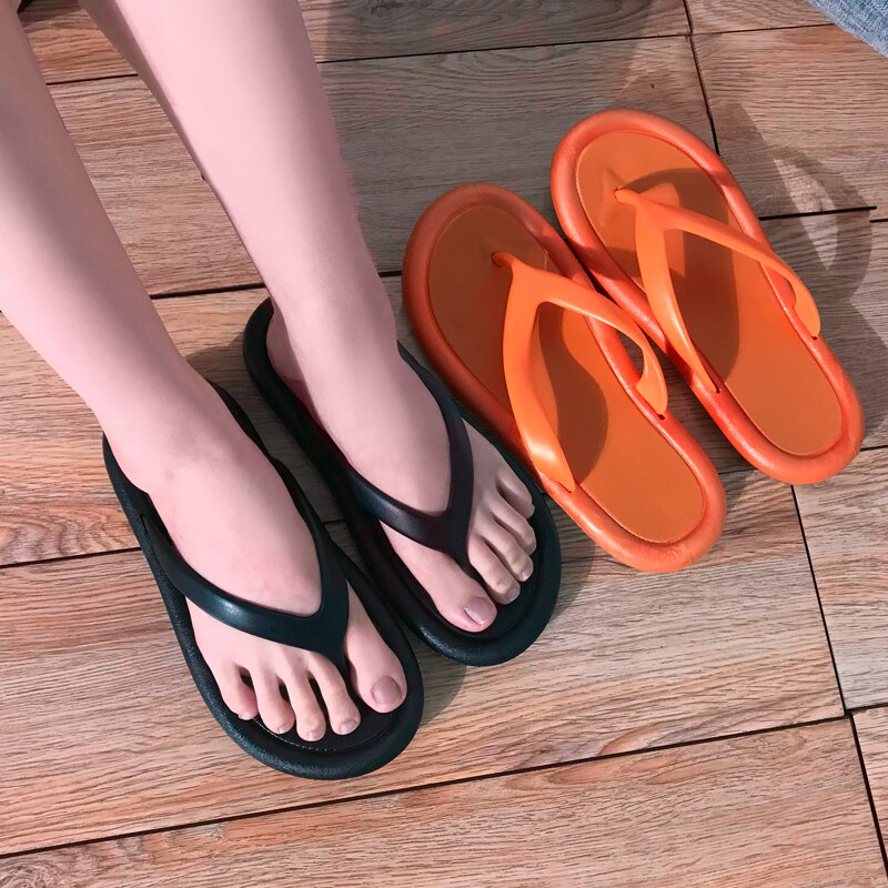 Thick Bottom Women Slippers Female Soft Japanese-style Flip Flops Girl Home Office Indoor Room Shoes Ladies Black