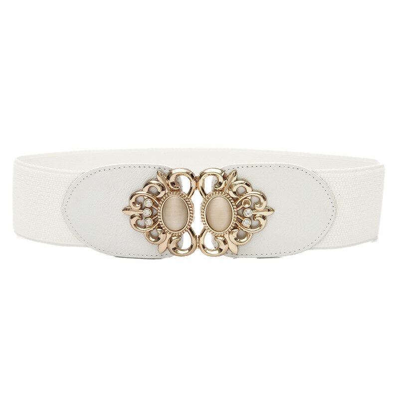 Luxe Dames Brede Riem Elastische Vintage Gesp Lederen Wide Mode Wilde Pin Gesp Vrouwen Riem Taille Afdichting Riem X208: Style 5-White