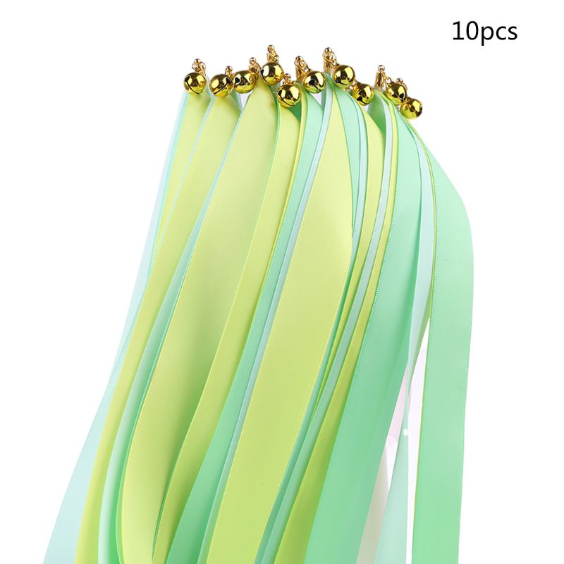 10pcs Twirling Ribbon Wands Colorful Streamers Wedding Party Favor Sticks Bell U2JB