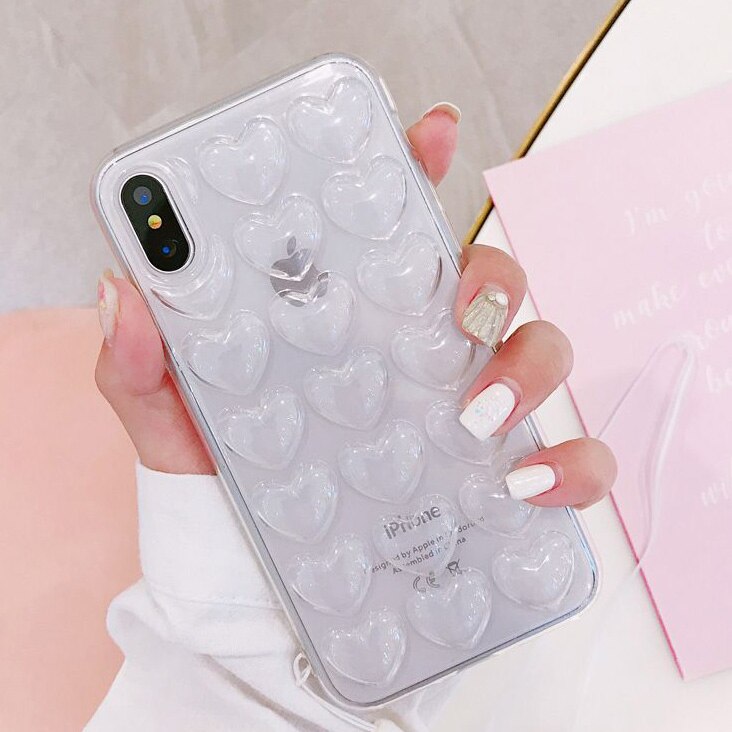 Lovecom 3D Hart Telefoon Case Voor Iphone 11 Pro Max Xr Xs Max 7 8 6 Plus Case Soft tpu Candy Kleur Telefoon Cover Met Lanyard: For iPhone 6 6S / White