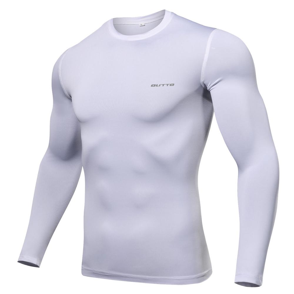 Outto hombres de ciclismo capas de la Base de manga larga de compresión de secado rápido Fitness correr ropa interior de bicicleta: Blanco / XXXL