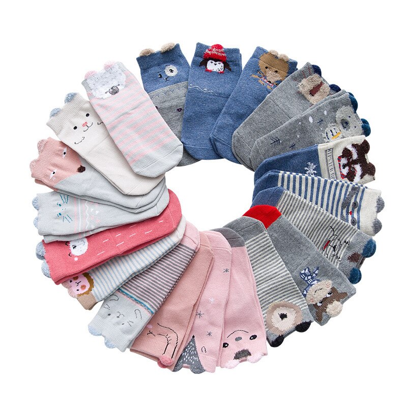5 Pairs Schattige Kinderen Katoenen Sokken Peuter Baby Jongen Meisje Enkel Baby Casual Herfst Cartoon Dier Grappig Lot Pack crew Lente