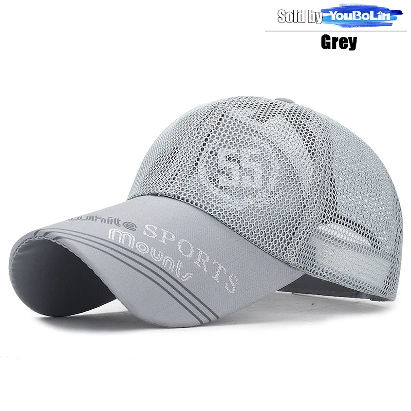 Summer extended brim sun protection baseball cap outdoor sun hat sports breathable hat printed SPORTS mesh cap: Gris