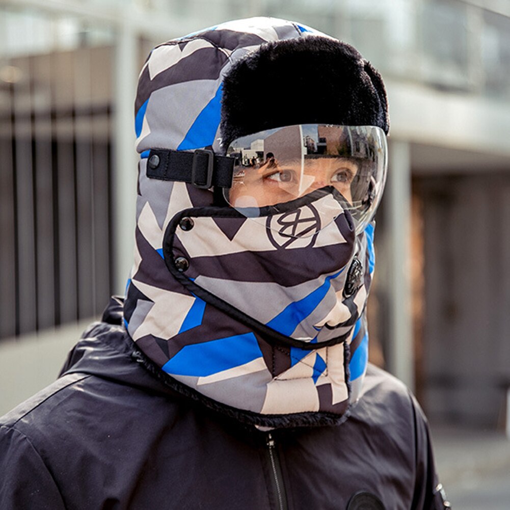 Winddicht Verstelbare Afneembare Gezicht Cover Outdoor Fietsen Camping Bomber Hoed Warm Houden Waterdichte Winter Volwassenen Met Bril