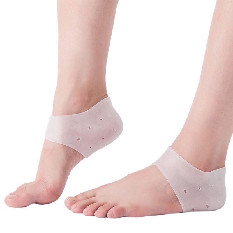 2Stck Silikon Gel Feuchtigkeitsspendende Plantarfasziitis Ferse Socken unisex Fuß Protektoren Schuh Kissen Geknackt Schmerzen Linderung Einsätze Pads: Weiß mit Loch