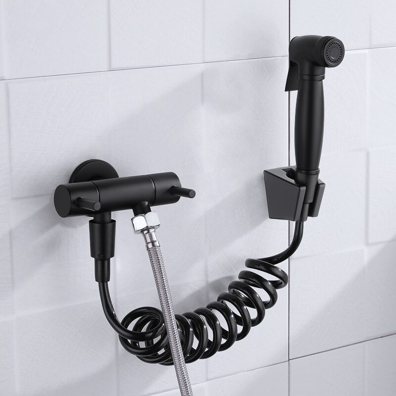 Zwarte Hand Bidet Spray Hoge Druk Handheld Badkamer Zwart Wc Douche Shattaf Draagbare Wc Sproeier Jet met Tap Kraan