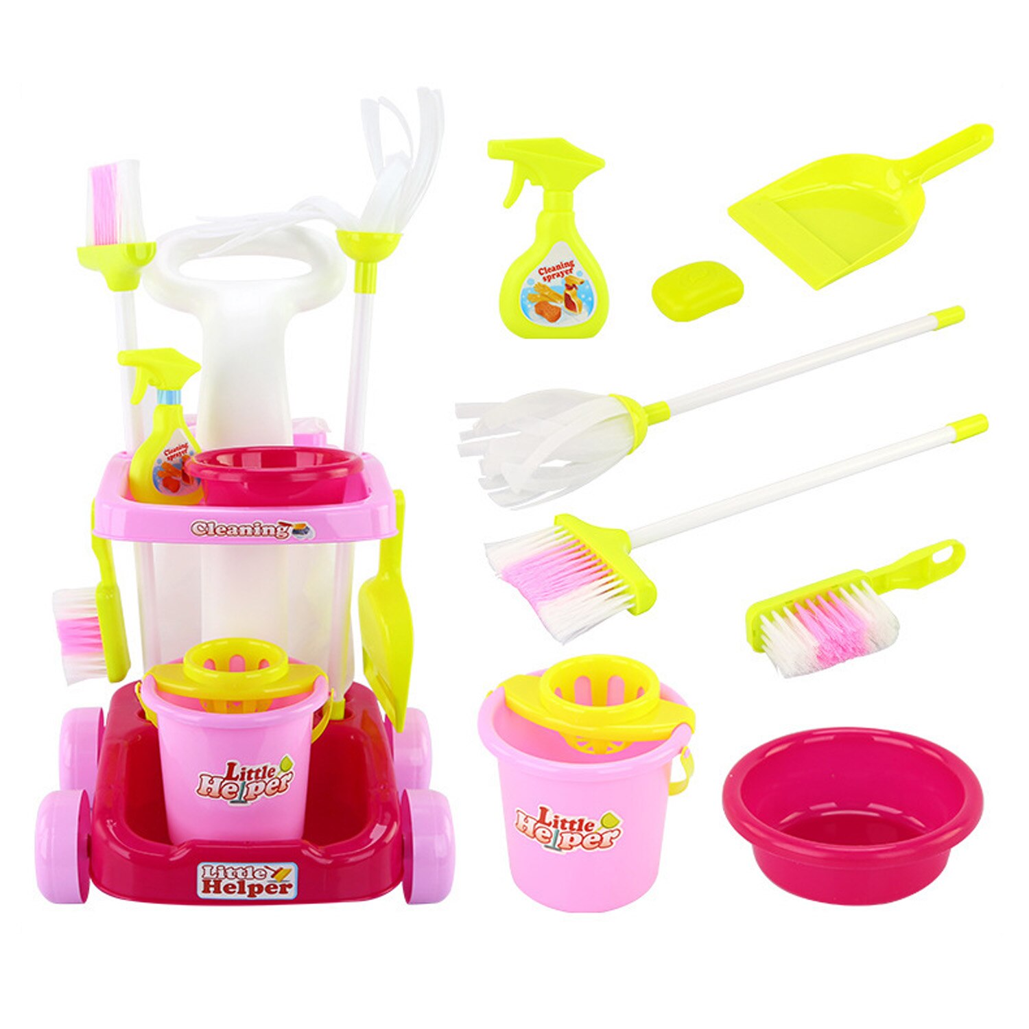 9 Pcs Kids Baby Simulatie Housekeeping Huishoudelijke Schoonmaken Speelgoed Set Met Schoonmaken Winkelwagen Bezem Mop Emmer Voor Pretend Rollenspel speelgoed