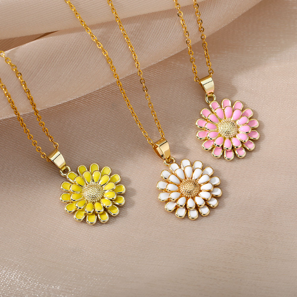Leuke Daisy Kettingen Voor Vrouwen Rvs Gouden Ketting Chrysant Emaille Hanger Ketting Bohojewelry Bijoux Femme