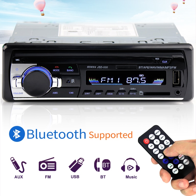 Autoradio Auto Radio 12V Bluetooth V2.0 JSD520 Auto Stereo In-dash 1 Din FM Aux Ingang Ontvanger SD USB MP3 MMC WMA Autoradio Speler
