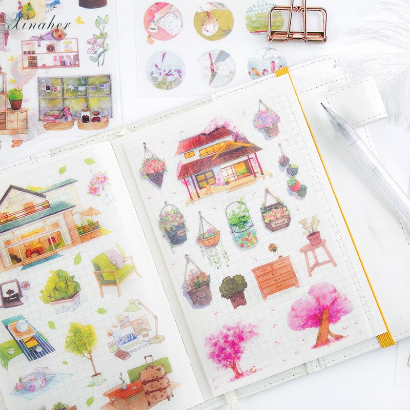 Xinaher 6 ark/parti mitt hus liv dekorasjon papir klistremerke pakke gjør selv dagbok dekorasjon klistremerke album scrapbooking