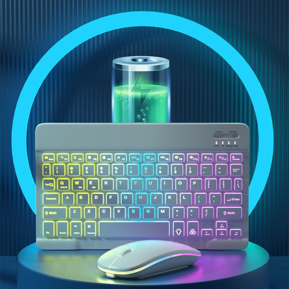 Wireless Backlight Bluetooth Keyboard Suitable Ipad Mobile Phone Tablet RGB Three-color Gradual Change Luminous Keyboard Mouse