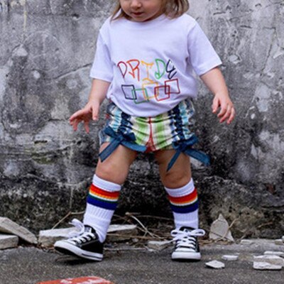 Regenbogen Kinder Kniestrümpfe Baumwolle Lange Student Schule Socken Mädchen Jungen Gestreiften Socken Weiß Familie Sox Dicke Kinder Schuhe: E