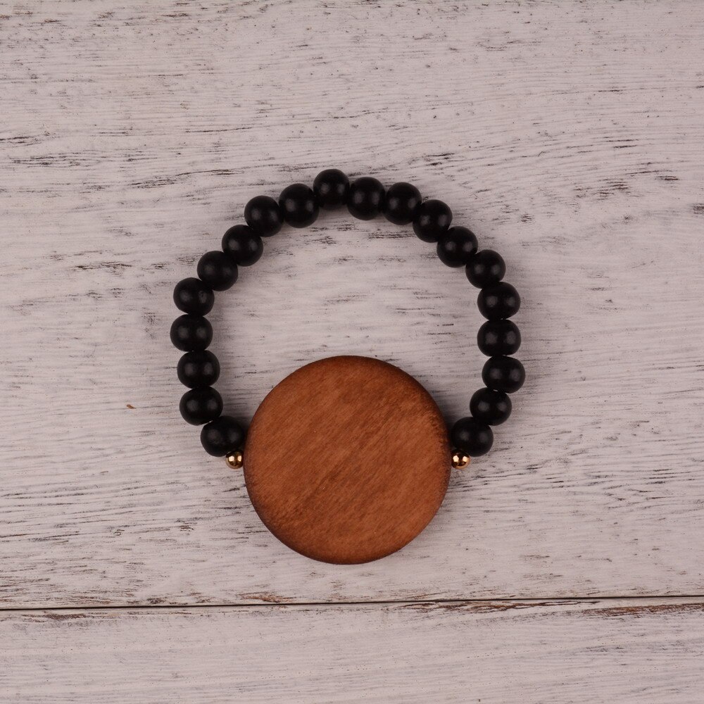 Bracelet de perles en bois blanc 8mm, , grand disque, monogramme, élasticité, bijoux pour femmes et hommes, 2022: black
