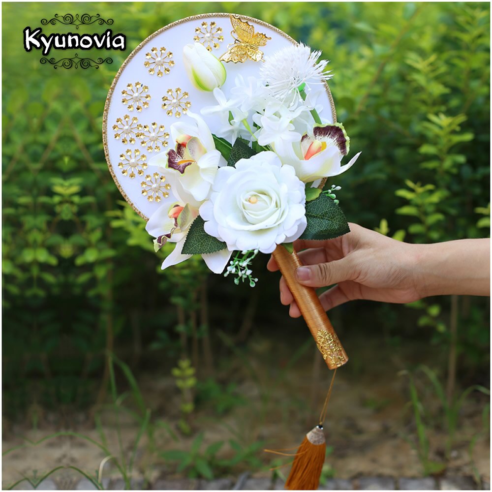 Kyunovia flor blanca amos de damas ramo broche ramo joyería buque novia flores de cristal ventilador estilo flor ramo de bodas ramo para niña D100