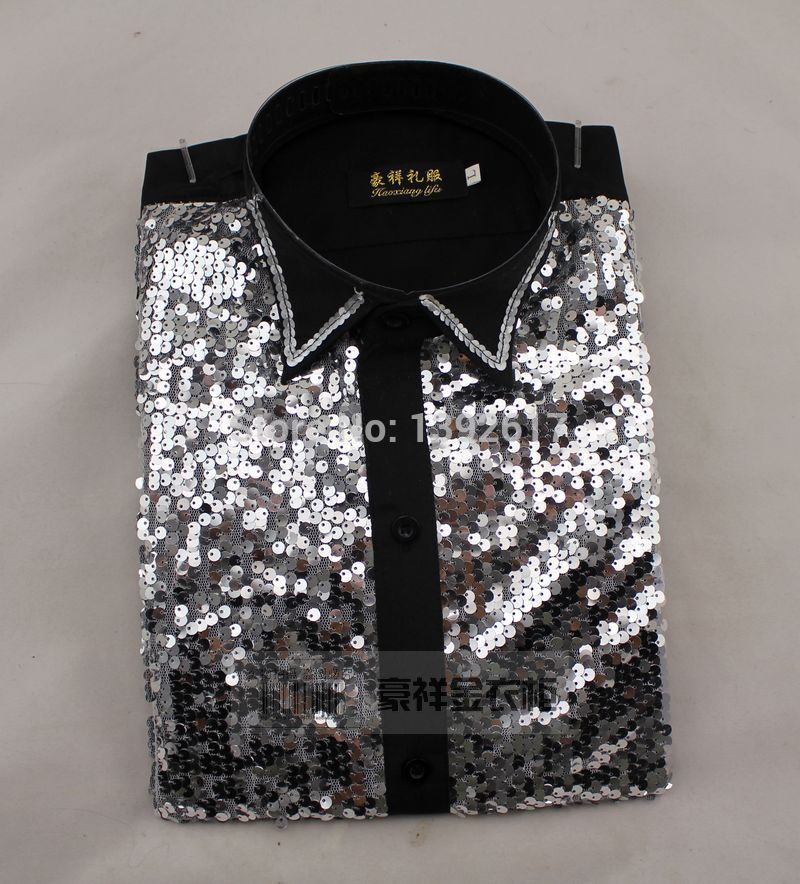 hommes paillettes noir/doré chemise de smoking chemise de smoking
