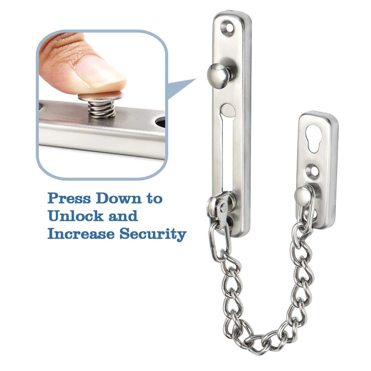 Door Chain Lock Stainless Steel Security Chain Guard With Spring Anti Theft Press Lock Heavy Duty Polished Door Latch With Screw