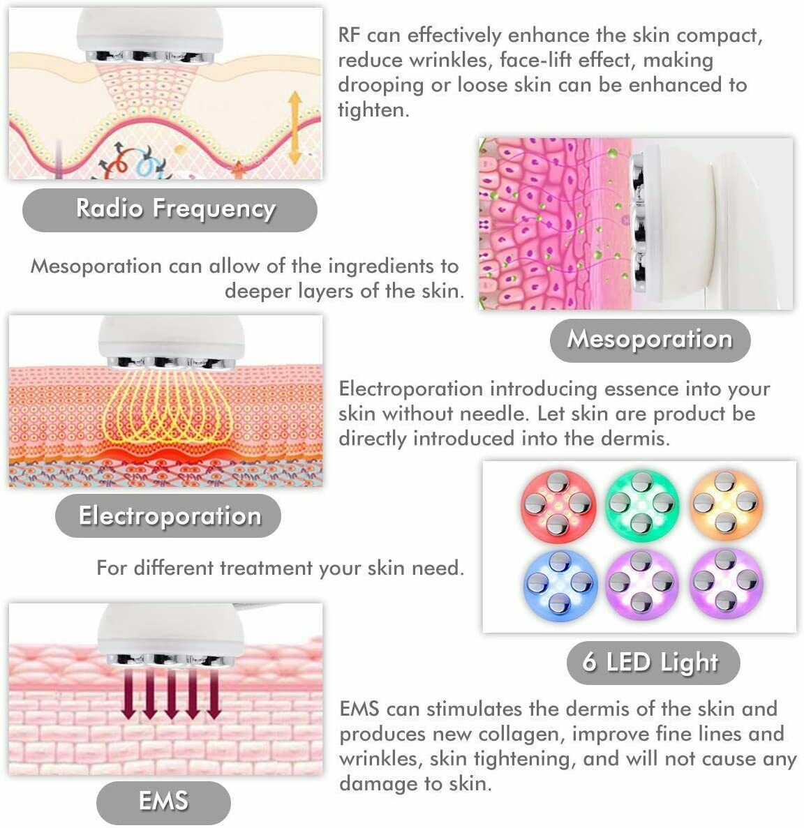 Electric Face Lifting Facial Machine RF EMS Electroporation Mesoterapy LED Light Radio Frequency Skin Firming Tightening Device