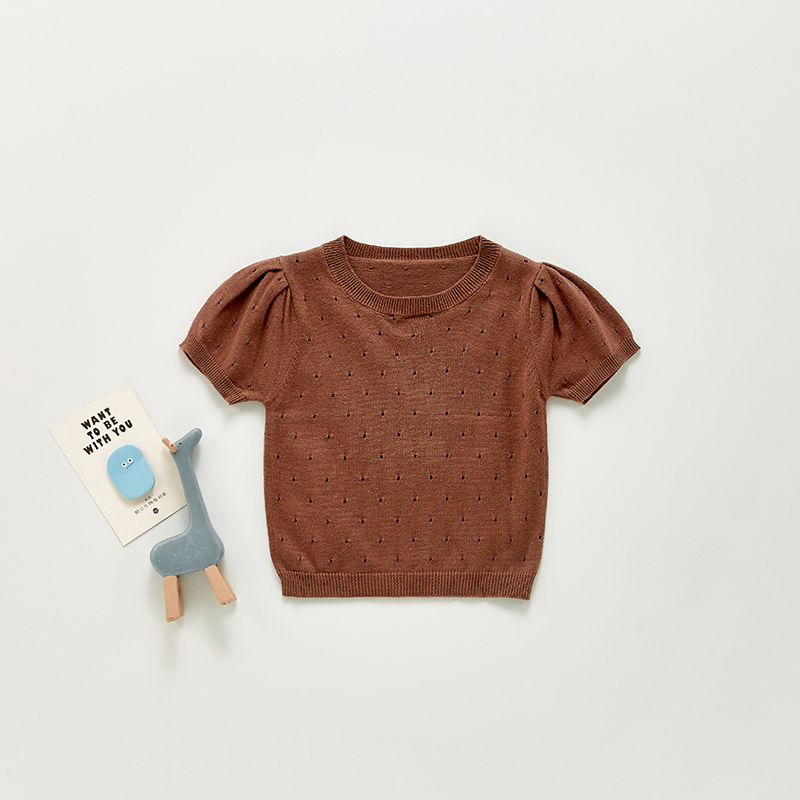 Camiseta infantil de malha angou 2021, camiseta de bebê para meninas, manga curta de cor pura e fofa