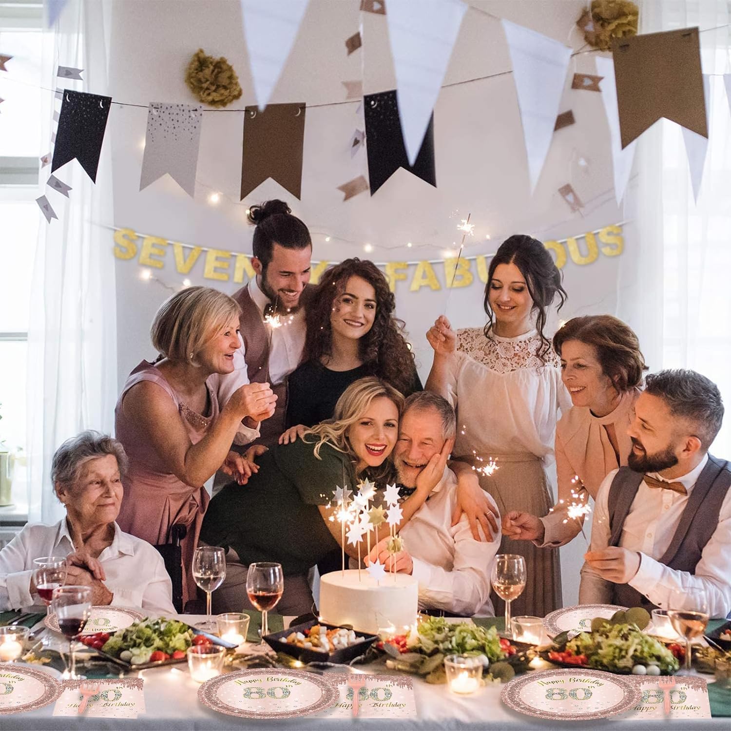 80th Rose Gold Birthday Party Decrations Women 80 Birthday Plates Napkins Forks Party Supplies 80 Year Old Birthday Disposable