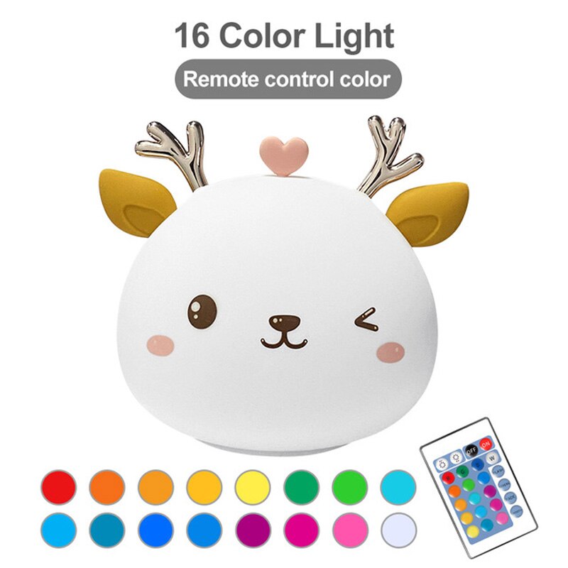 Nachtlicht katze silikon nachtlicht usb-wiederaufladbar touch-sensor schlafzimmer bettlampe mit fernbedienung für kinder baby dekoration: Hirsch ferngesteuert
