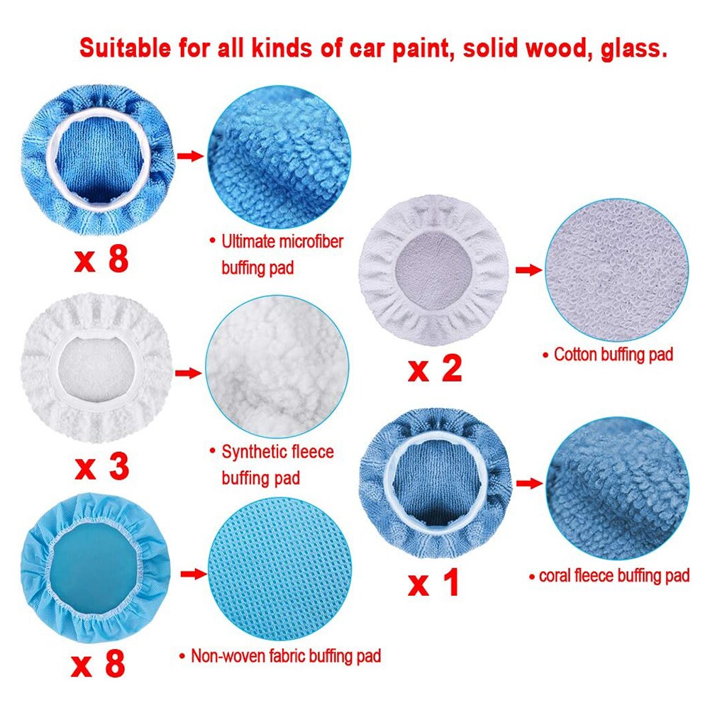 Microfiber Car Polishing Bonnet 22 in 1 Polishing Pad Bonnet Waxing Bonnet Set Kit for 9-10 inch Car Polisher