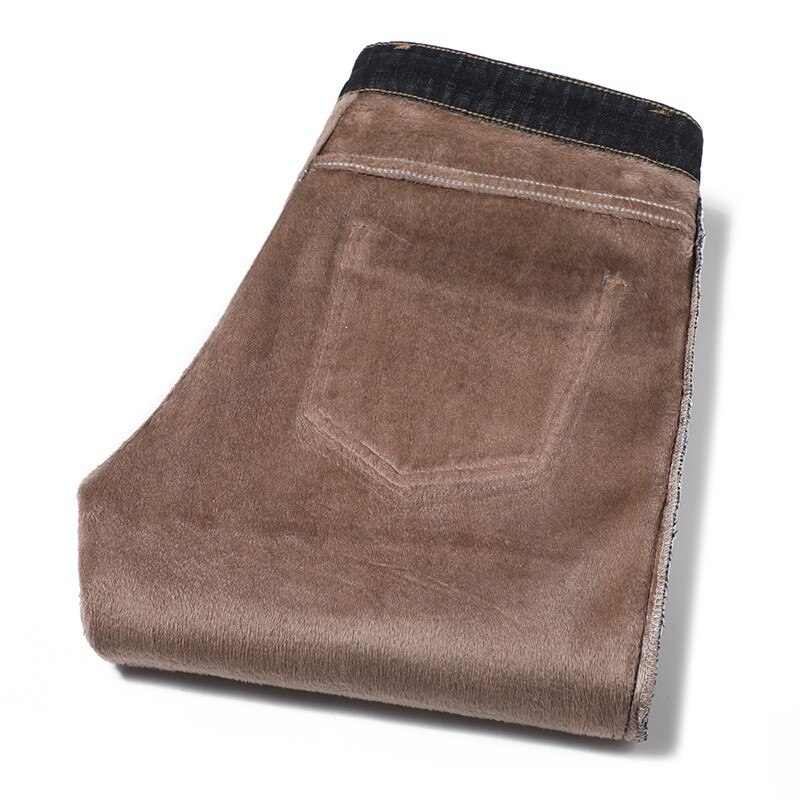 Vinterjeans mænd sort slim fit stretch tykke fløjlsbukser varme jeans casual fleecebukser herre plus str.