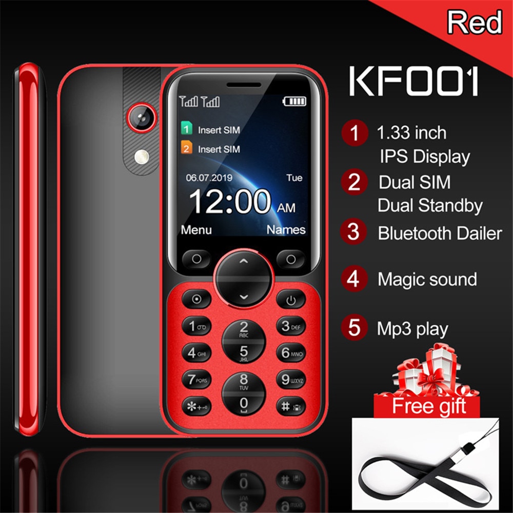 Kf001 mini mobiele telefoons met bluetooth-functie, kleine balk, magic voice  mp3 play, dual simkaart