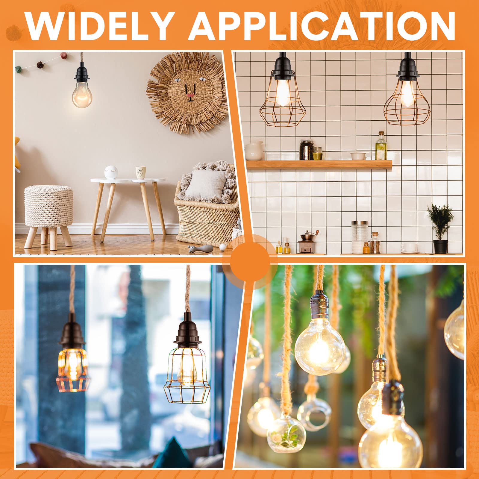 Netledning til e27 lampefatninger eu-stik hampereb 2 meter 3 meter elektrisk ledning lampefatning fatning retro tænd/sluk-kabel