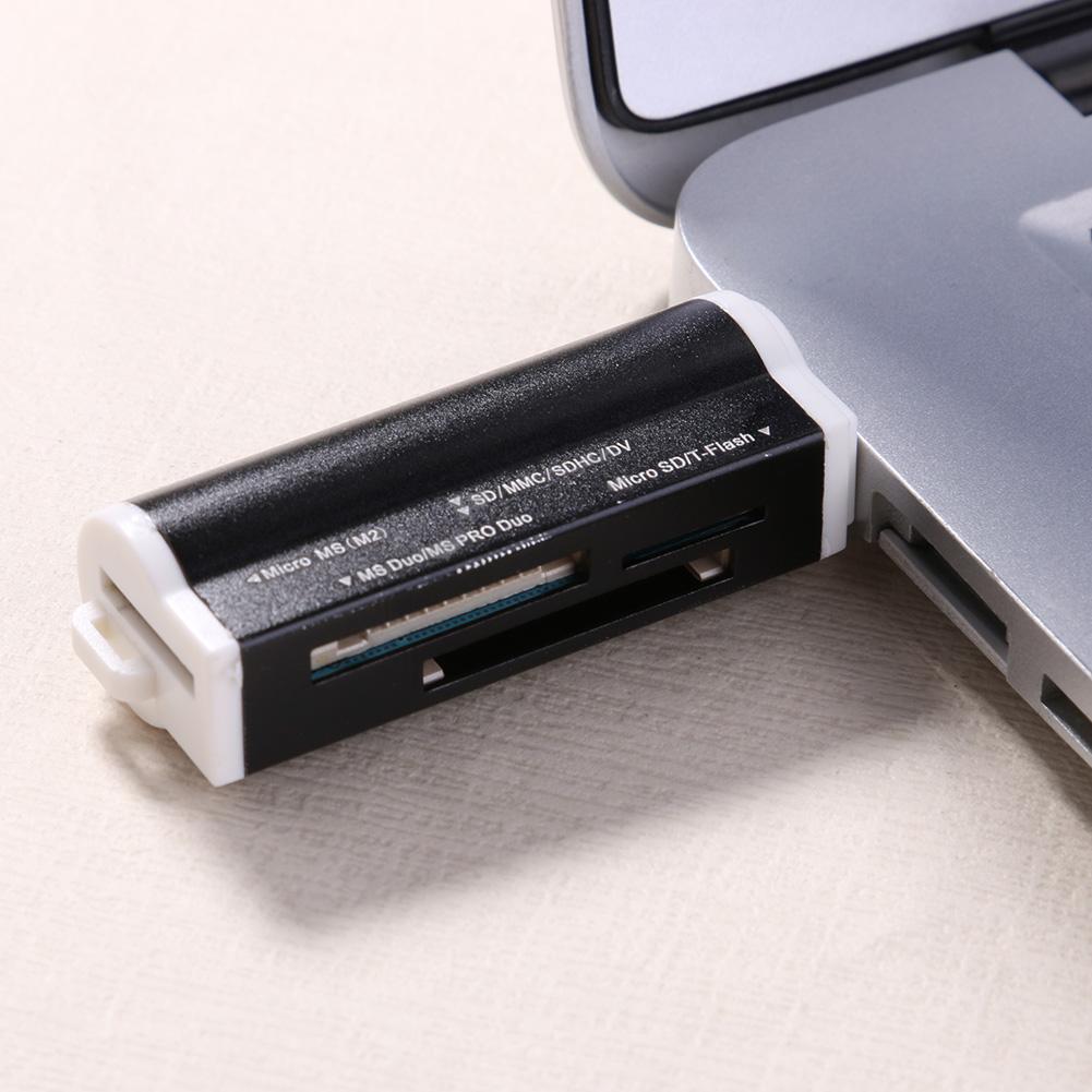 Leitor de cartão de memória usb2.0 1 peça, 4 em 1, liga de alumínio, leitor de cartão sd/sdhc/mini sd/mmc/tf