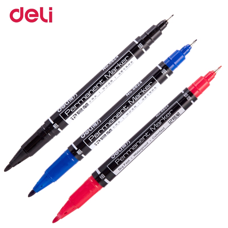 Deli 12 stuks gekleurde dual tip 0.5/1mm snelle droge permanente teken marker pennen stof metalen fineliner voor tekening
