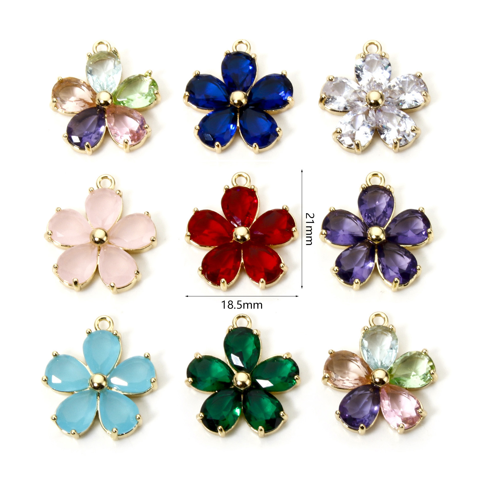 Breloques en laiton pour femme, fleur de document en or, pendentif en verre multicolore, collier à faire soi-même, boucles d'oreilles, résultats de bijoux, 21mm x 18.5mm, 1PC,
