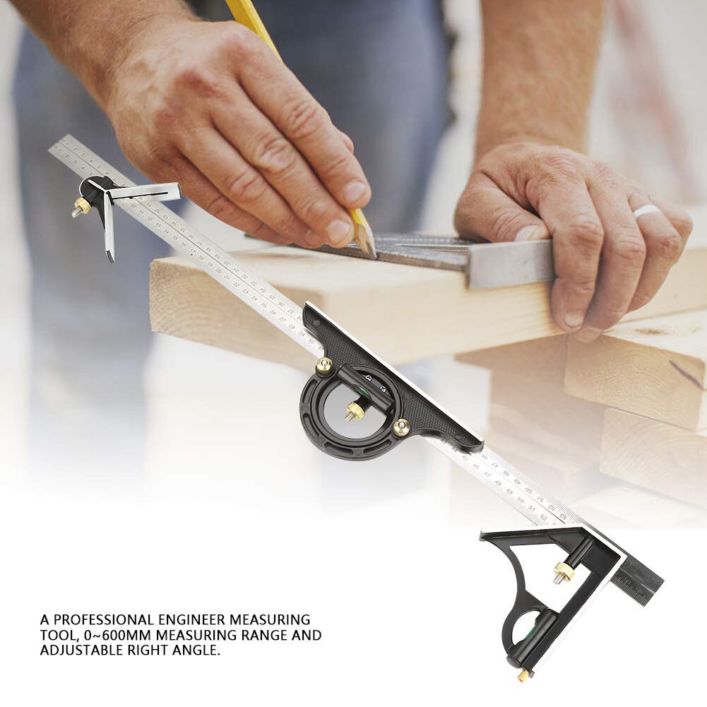 Multifunctional Angle Measuring Ruler Stainless Steel Adjustable Protractor Woodwork Hole Locator Measuring Tool