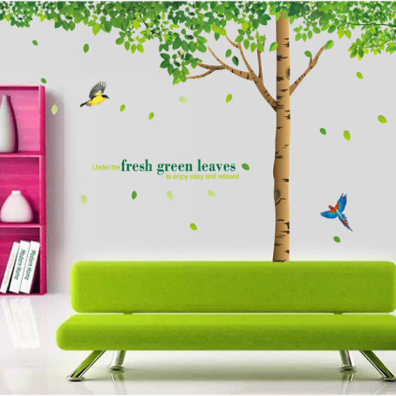 Giant Tree Green Leaves Large Branch Wall Decals Removable PVC Wall Stickers for Living Room Bedroom Bedside Decoration Murals