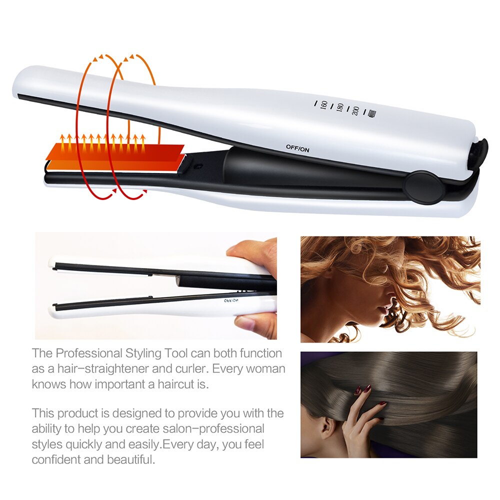 Draagbare oplaadbare li-ion batterij 2400 mah mini draadloze stijltang keramische plaat stijltang haar krultang