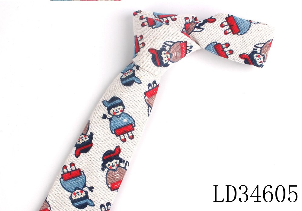 Cartoon Print Tie For Men Women Skinny Neck Tie For Wedding Casual Cartoon Neckties Classic Suits Slim Cotton Linen Neck Ties: LD34605