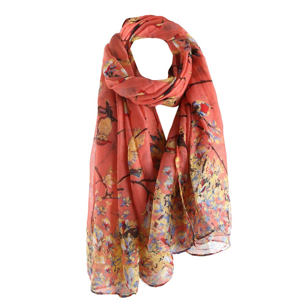 Ladies Scarf Floral Bird Printed Women Long Scarf And Shawl Female Hijab Bufanda Mujer#H15: Watermelon