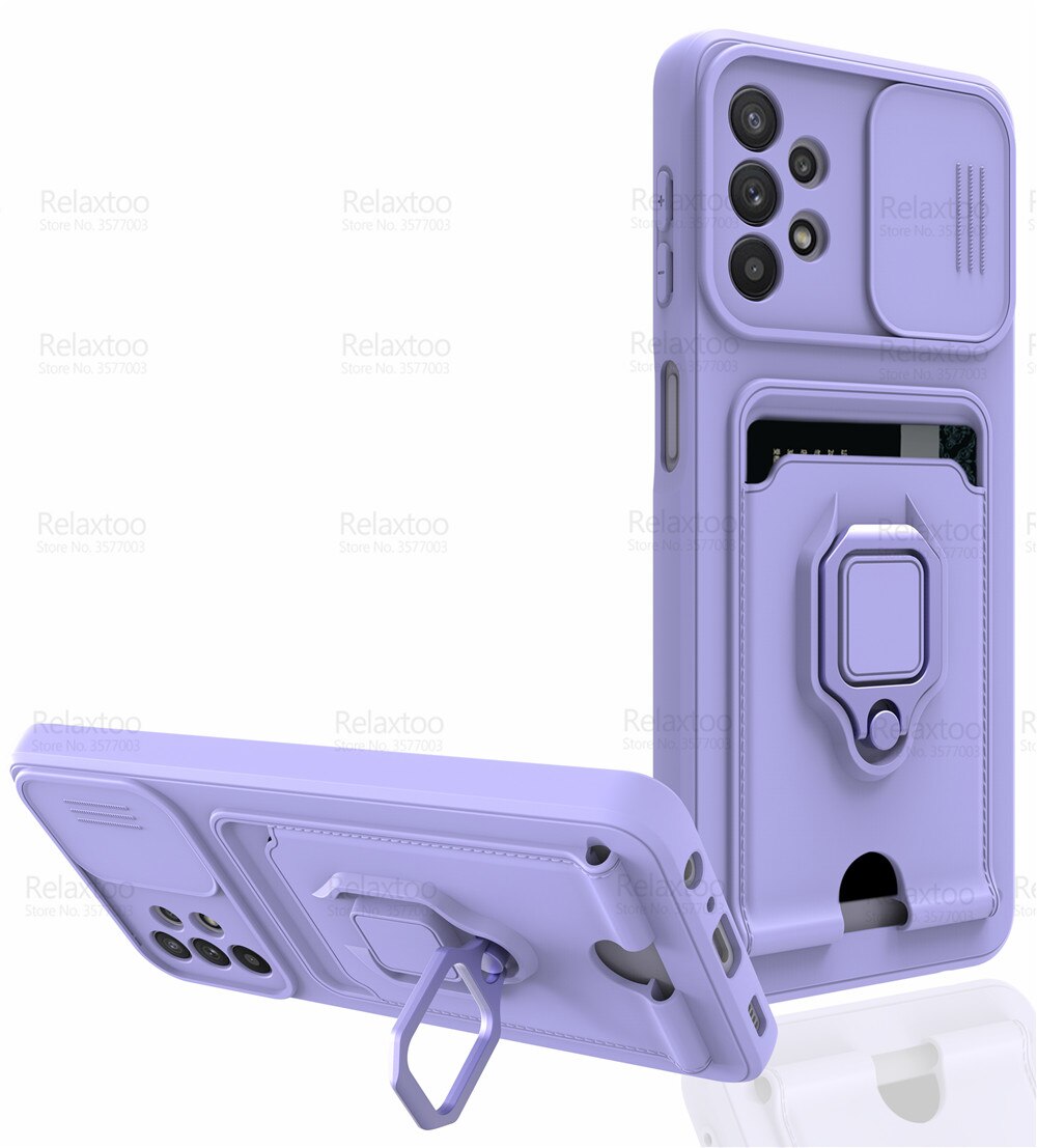 Funda de silicona con soporte magnético para Samsung Galaxy A53 5G, cubierta de silicona Sumsung A 53 SM-A536B , protección de cámara, ranura para tarjeta: Light purple 6