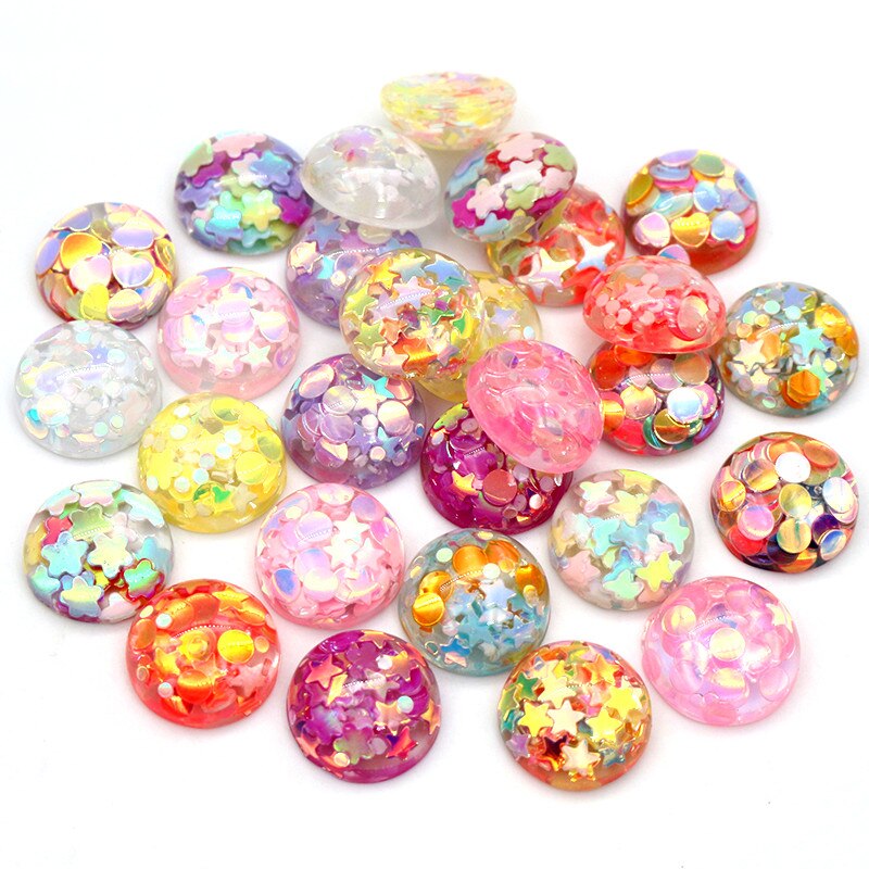 40pcs 12mm Mischfarben Star Round Moon Style Harz Cabochon mit flachem Rücken für Armband Ohrringe Zubehör: Mixed Randomly