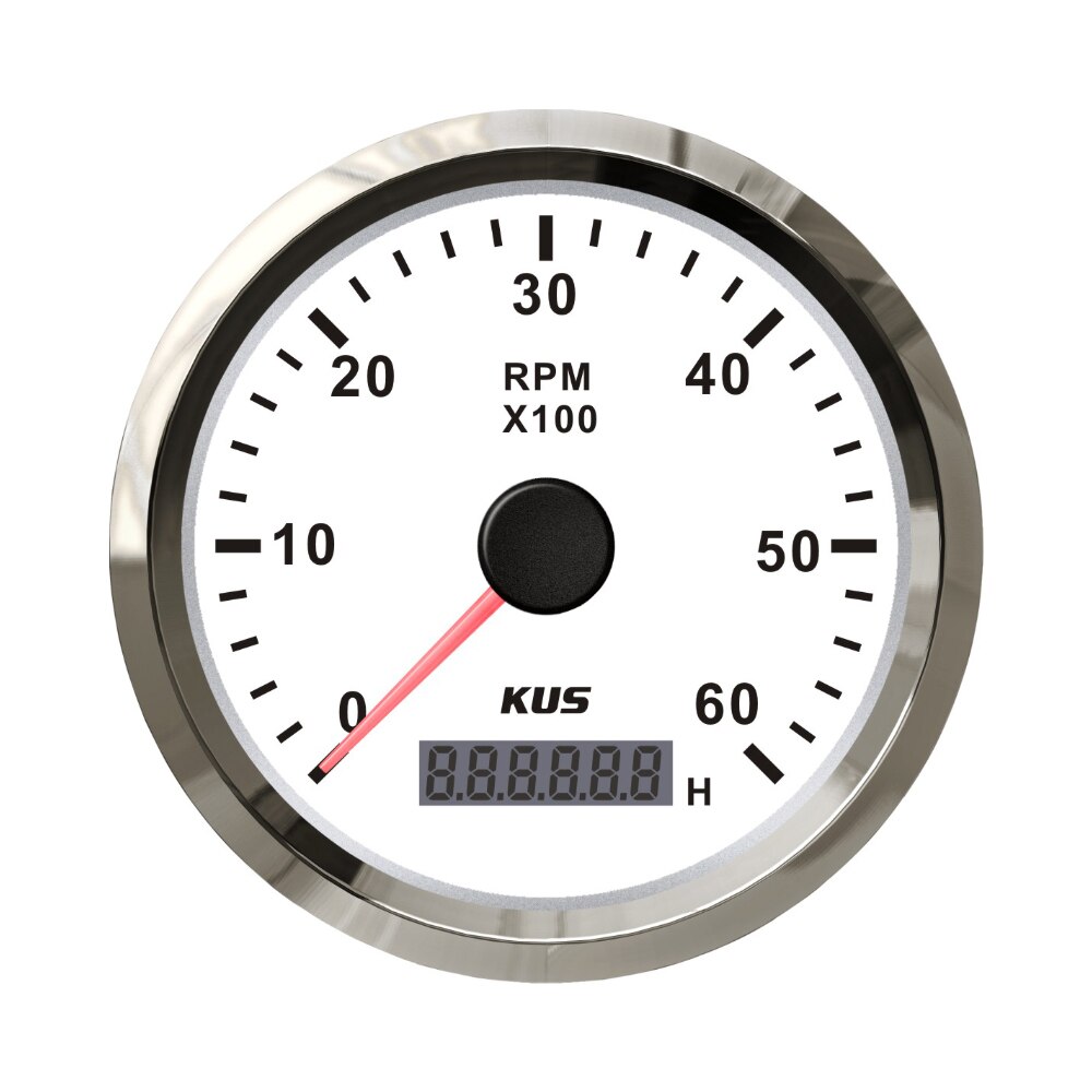 KUS Universal Tachometer RPM Gauge with Hour Meter 3000RPM 4000RPM 6000RPM 8000RPM with Red Yellow Backlight 9-32V 85mm: 6K WS