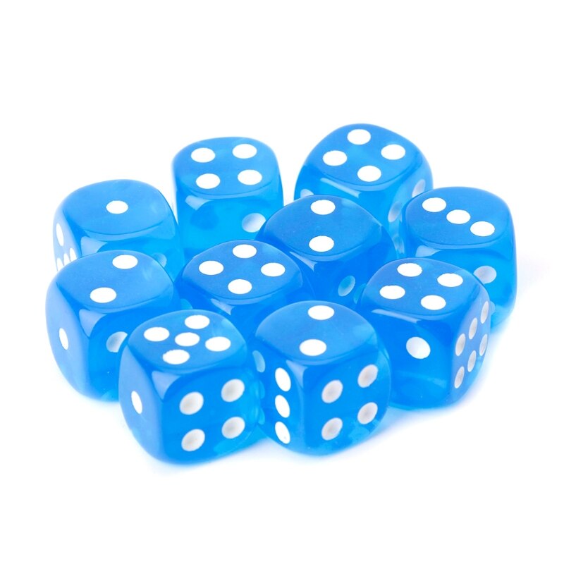 10pcs Six Sided 15mm Transparent Cube Round Corner Portable Table Playing Games: Blue