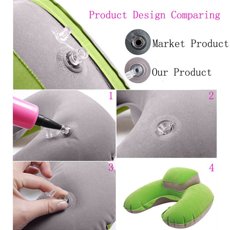 Air Pillow Opblaasbaar U Vorm Neck Blow Up Kussen Pvc Massaal Vouwen Reizen Kantoor Vliegtuig Hotel Kussen Draagbare IC878813