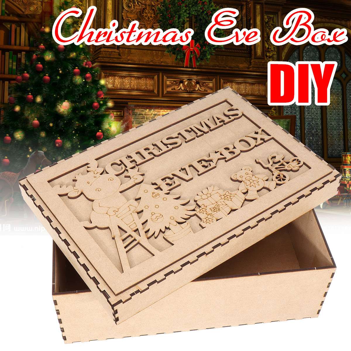 DIY Christmas Eve Festival Box Apples Presents Wooden Case Beautiful Santa Claus Snowflake Memory Elk Event &amp; Party Box
