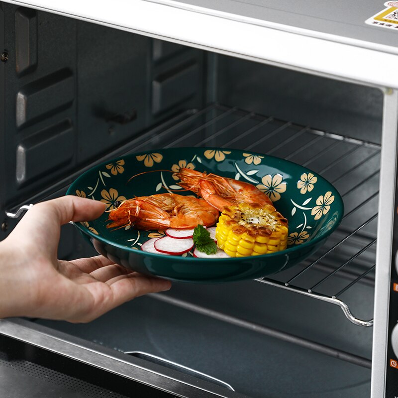 7 inch Ceramic Deep Plate Japanese Style Relief Plat Seramik Steak Dishes Flat Deep Plate Breakfast Dish Household Tableware