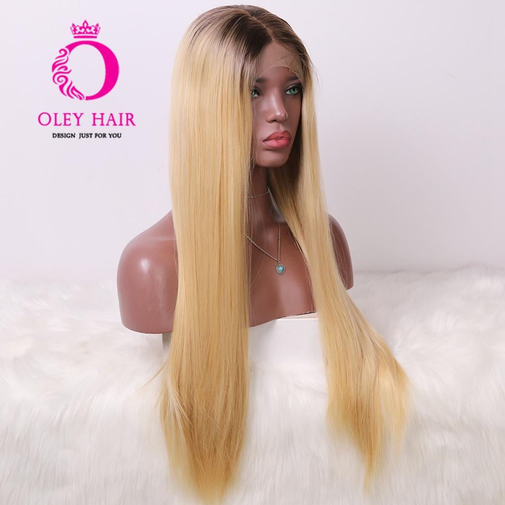 OLEY-peluca sintética recta resistente al calor para mujer peluca con malla frontal de alta densidad, largo degradado, rubia, sin pegamento, Cosplay