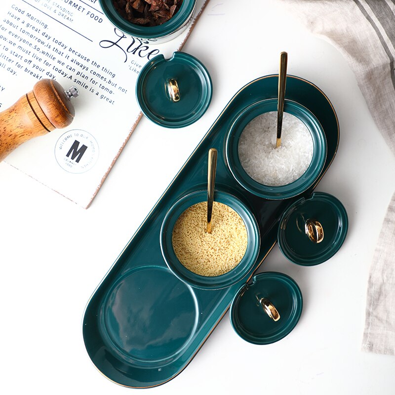 Seasoning box ceramic seasoning jar seasoning can kitchen using Nordic seasoning combination set seasoning bottle salt cans.